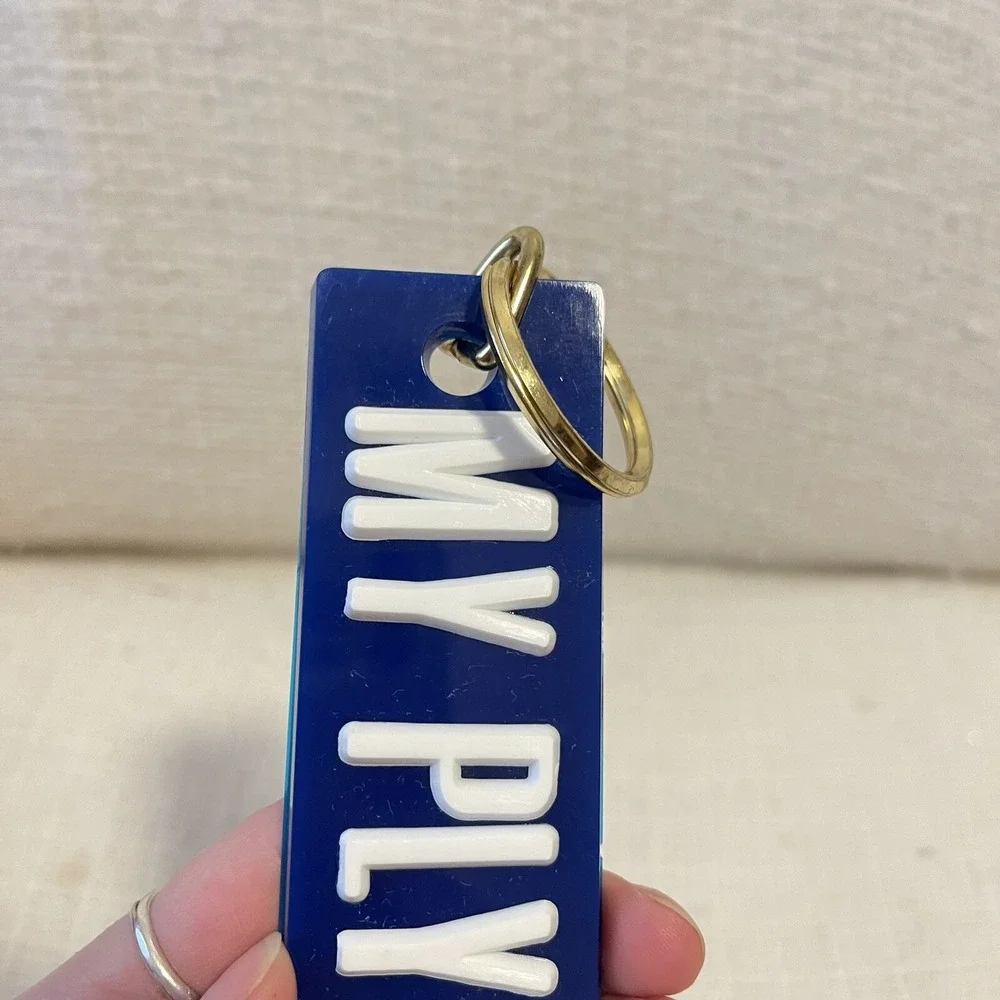 Vintage Blue My Plymouth Acrylic Metal Keychain  Keyring Collectors 70s 6